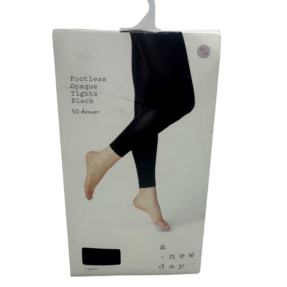 A New Day Womens Footless Opaque Tights Black 50 Denier 1X/2X NIB NEW